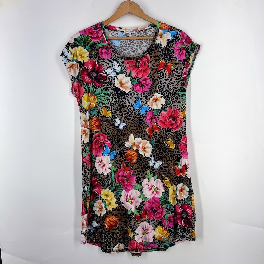 Johnny Was Women's Floral Leopard Butterfly Pima Cotton Modal Mini Dress Size L
